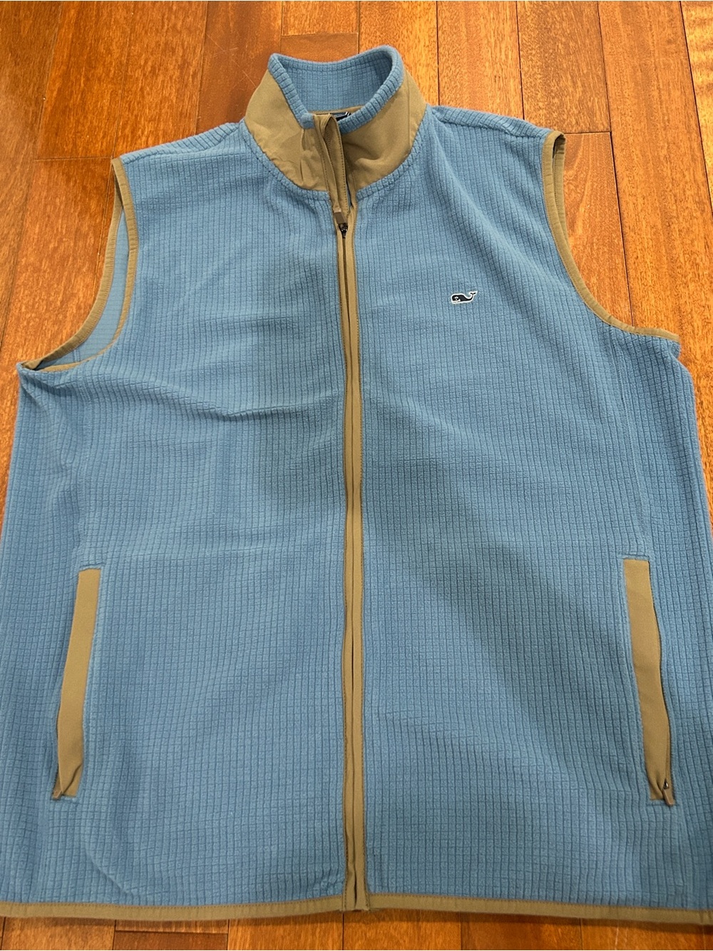 Vineyard Vines Light Blue Fleece Vest with Tan Trim